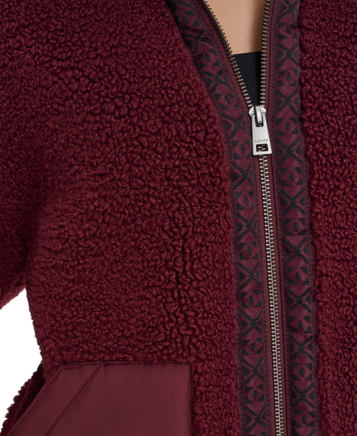 Levi's Women's Regular Stand Collar Sherpa Teddy Jacket In Burgundy