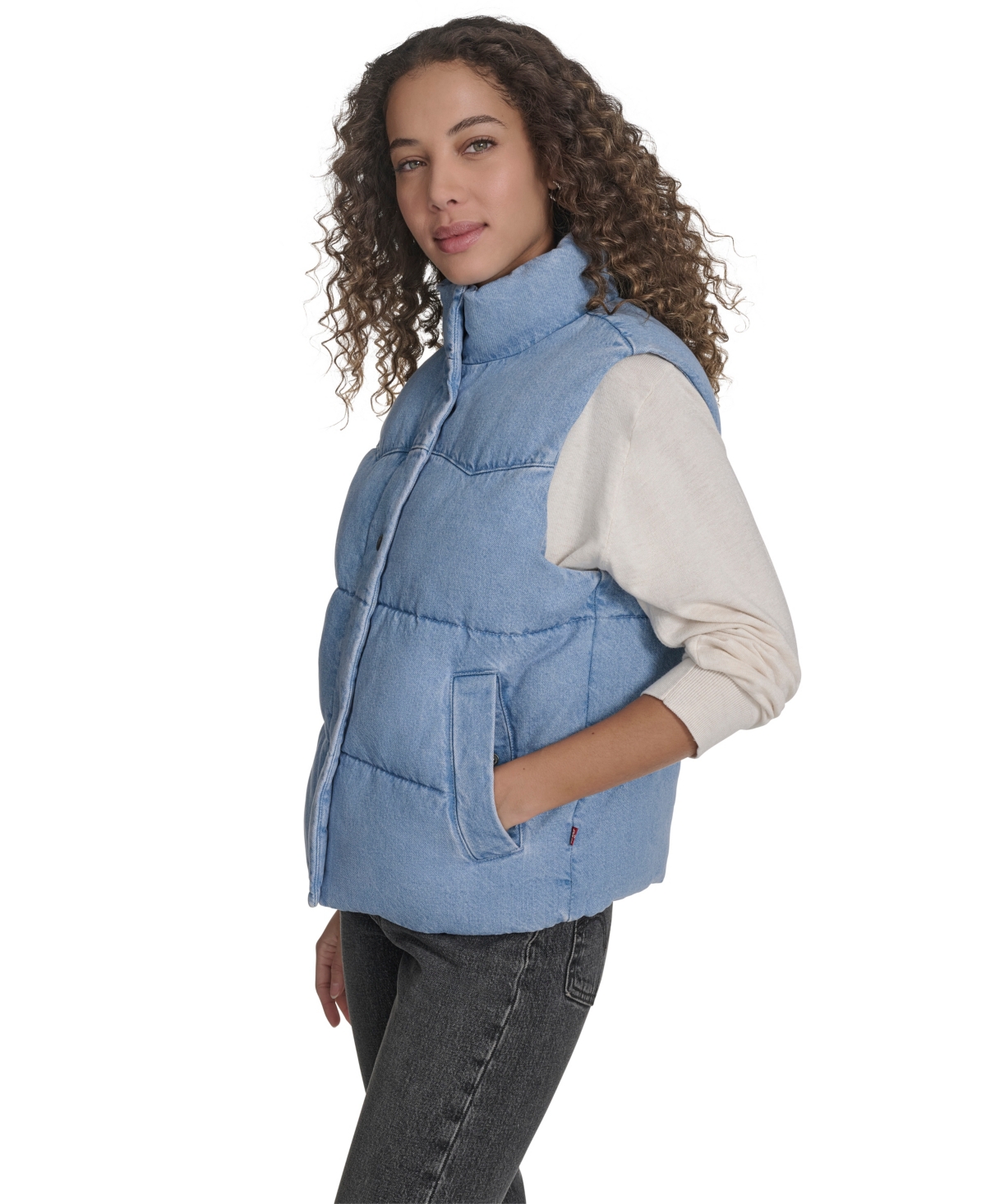 Levi's Women's Regular Western Stand Collar Puffer Vest Jacket In Blue