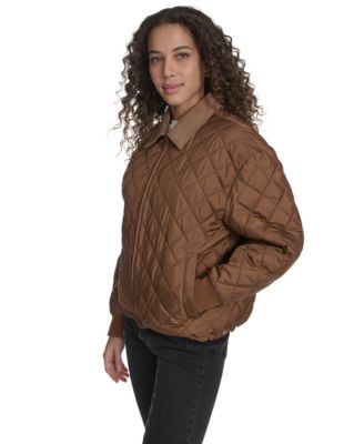 Women's Diamond Quilted Bomber with Corduroy Collar