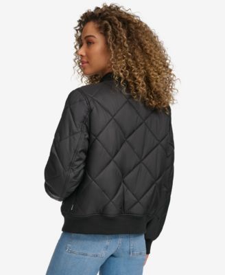 Women's Regular Diamond Quilted Sherpa Lined Bomber Jacket