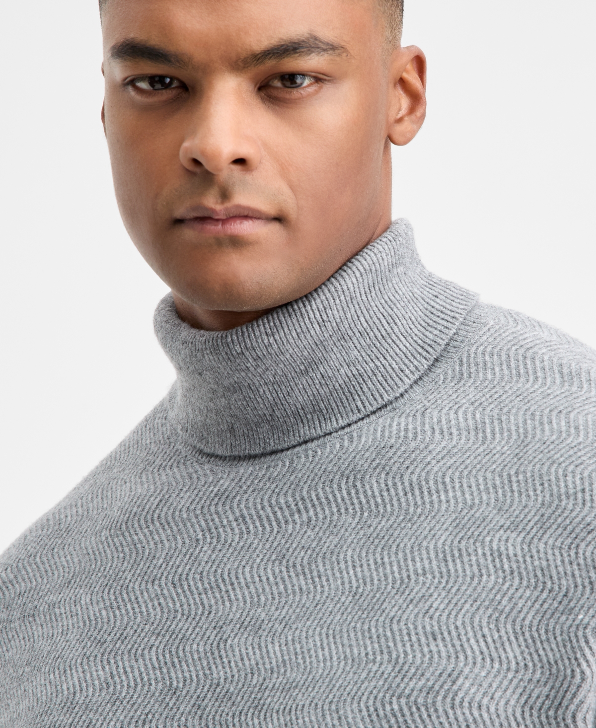 Alfani Men's Textured Zig-zag Turtleneck Sweater, Macy's Exclusive In Gray