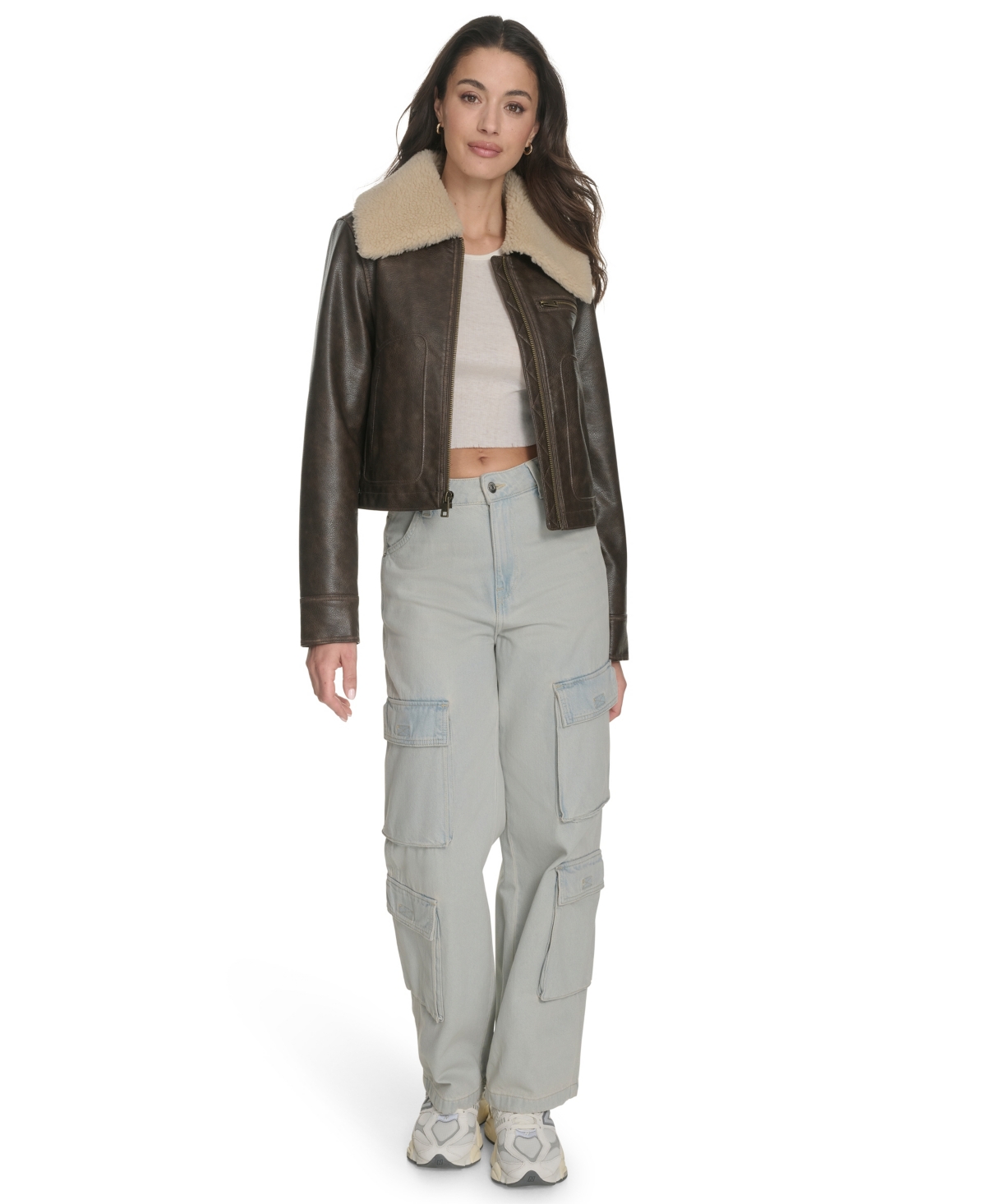 Levi's Women's Regular Faux Leather Aviator Jacket In Brown