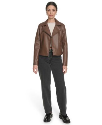 Women's Faux-Leather Asymmetric-Zip Moto Jacket