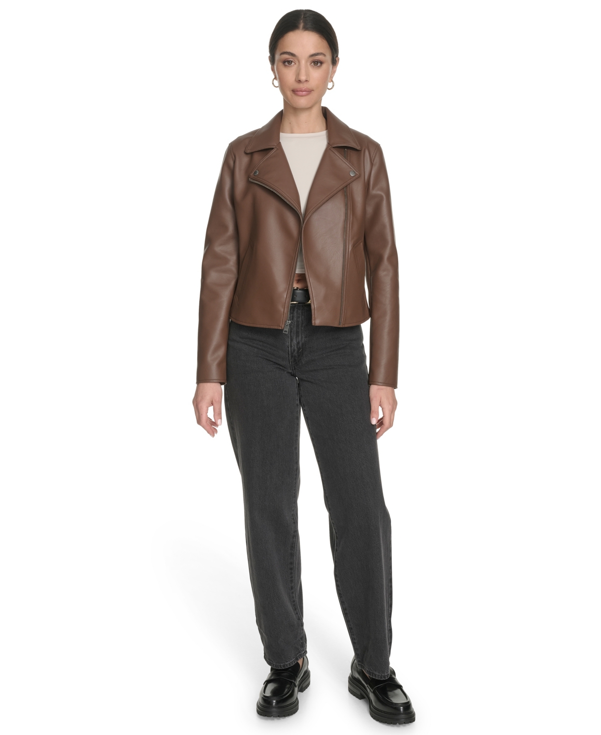 Levi's Women's Faux-leather Asymmetric-zip Moto Jacket In Brown