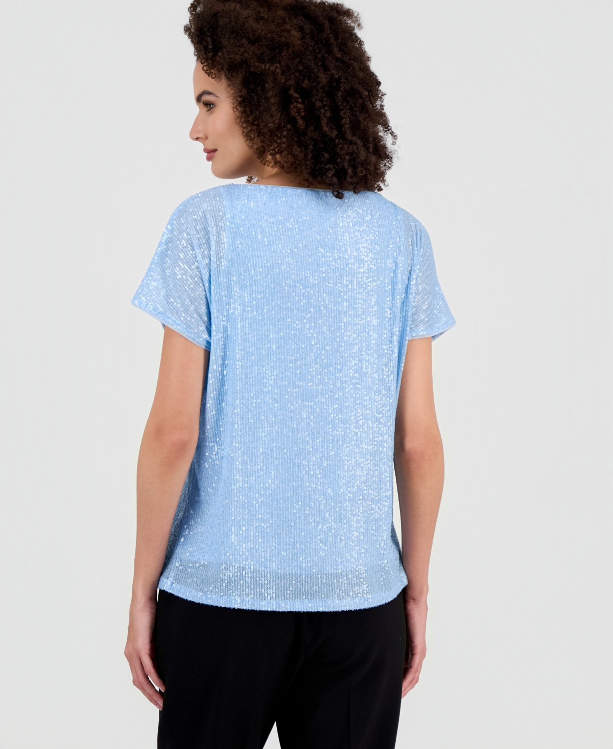 Anne Klein Women's Short-sleeve Sequin T-shirt In Blue