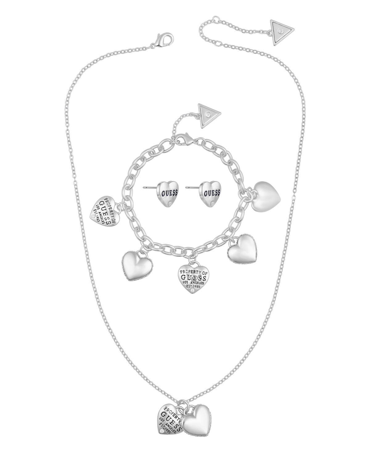 Guess 3-pc. Cubic Zirconia Gold-tone Necklace, Stud Earrings, And Bracelet Set In Multi