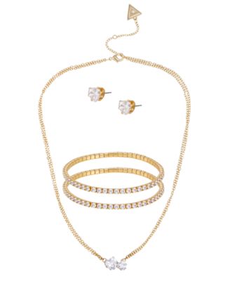  3-Pc. Cubic Zirconia Metal-Tone Heart Necklace, Stud Earrings, and Bracelet Gift Set