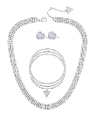 3-Pc. Cubic Zirconia Metal-Tone Choker Necklace, Stud Earrings, and Bracelet Set
