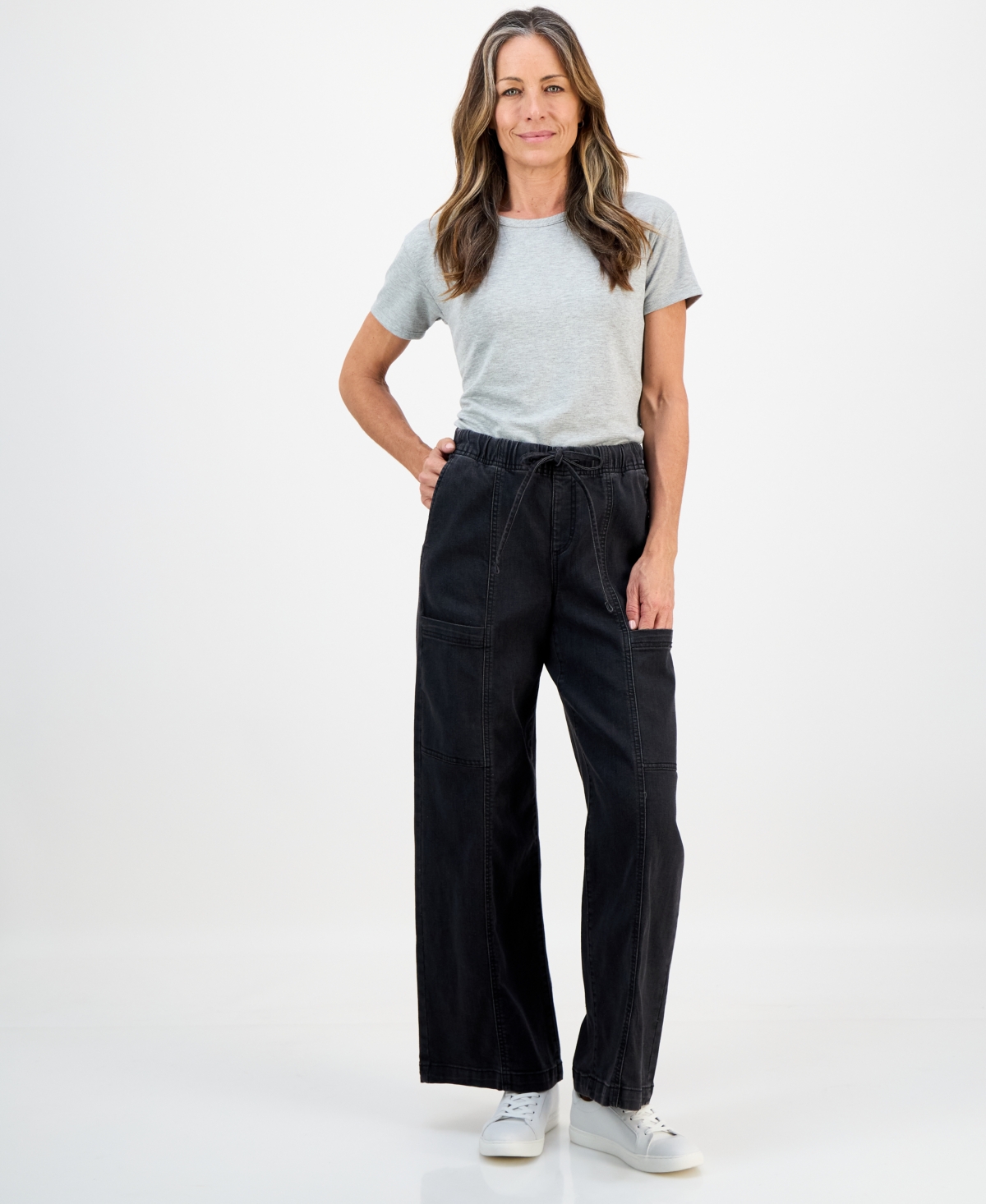 Style & Co Petite Wide-Leg Utility Jeans
