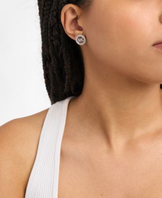 Silver Tone Small Pav&eacute; Logo Stud Earrings