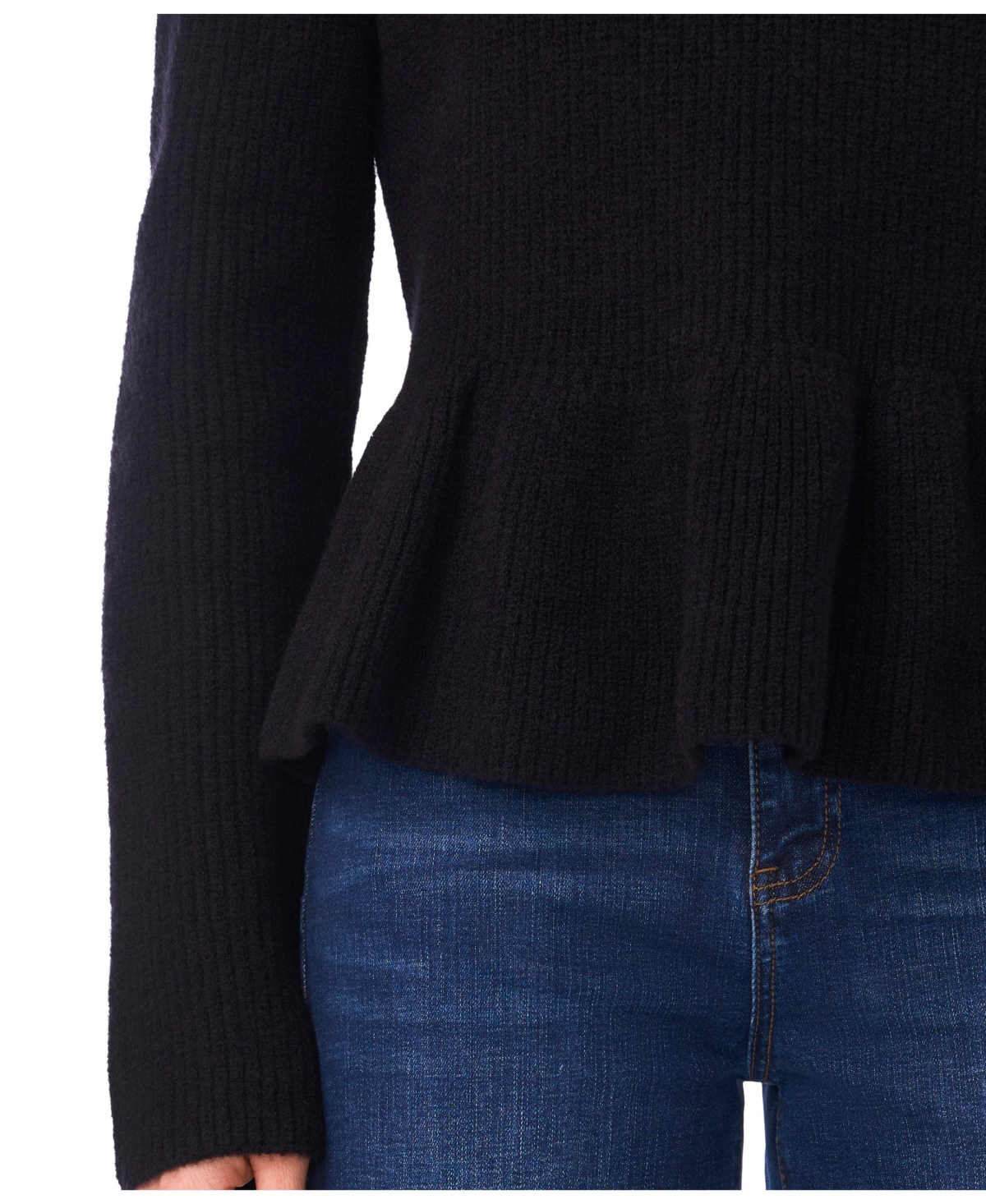 Cece Women's Peplum Pull On Long Sleeve Sweater In Black