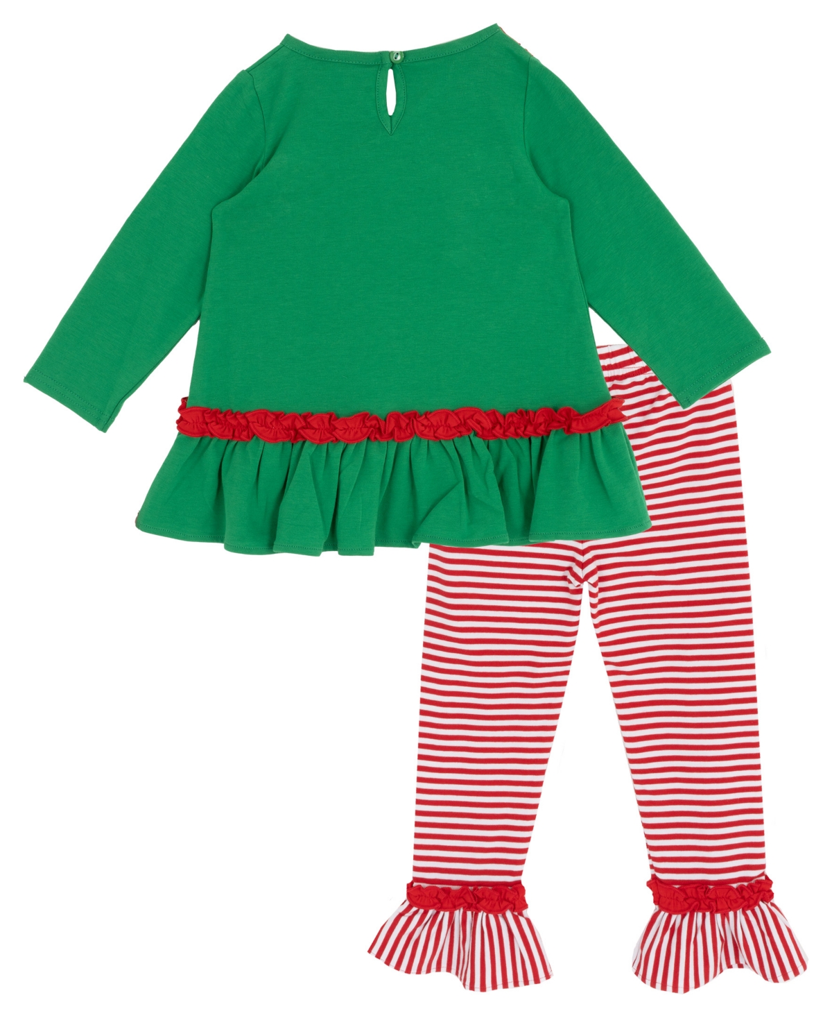 Rare Editions Girls 2T-4T 2-Piece Santa Sleigh Applique Top and Striped Leggings Set