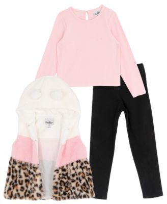 Girls' 2T-6X Long-Sleeve Top, Vest and Leggings, 3-Piece Set