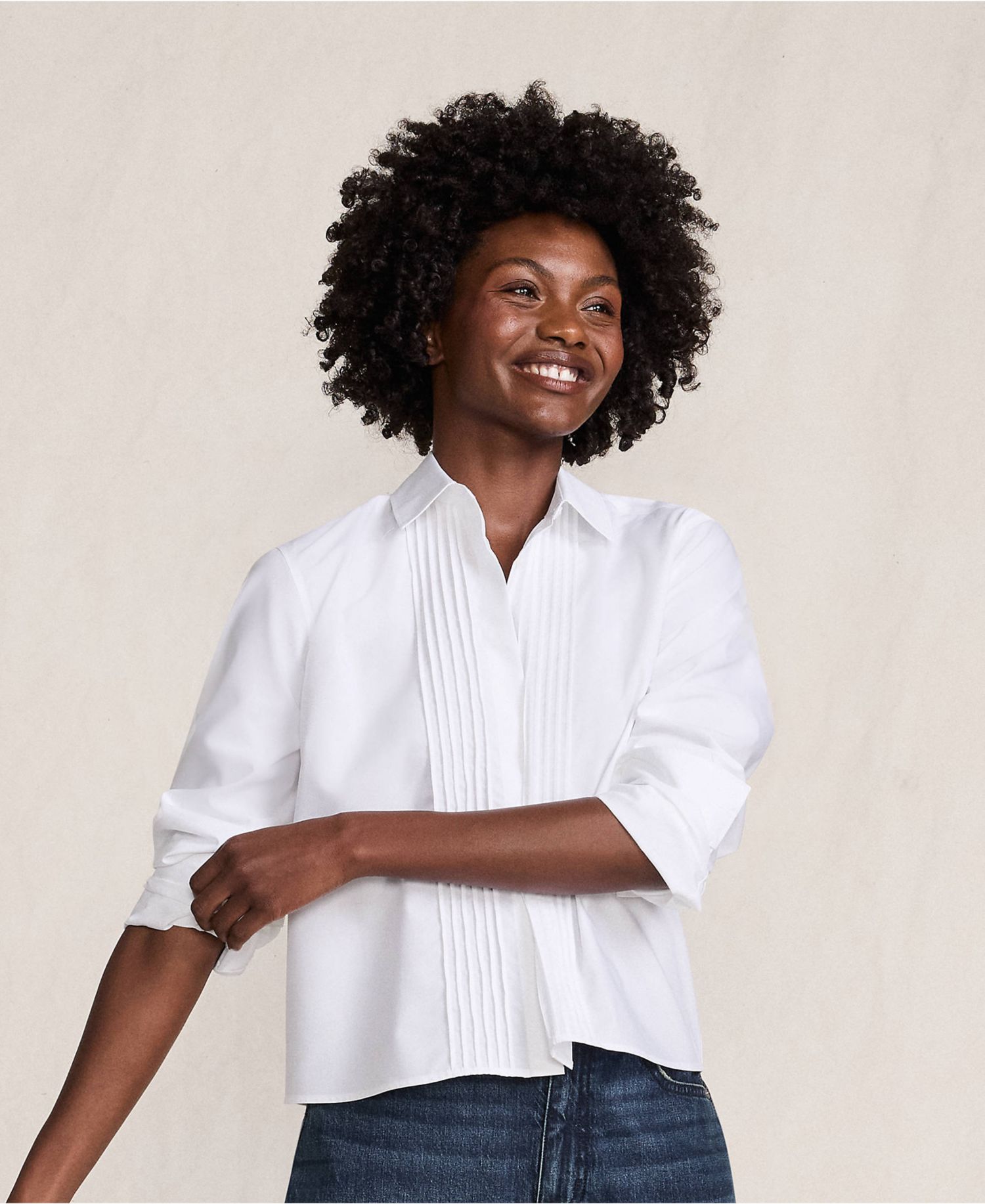 Women's Boxy Cropped No Iron Pintuck Shirt