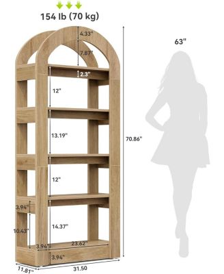 5-Tier Kitchen Pantry Cabinet, Tall Freestanding Pantry Organizer with Arch Design, Wooden Storage Shelf
