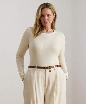 Lauren Ralph Lauren - Plus Size Rib-Knit Cotton-Blend Crew Neck Sweater