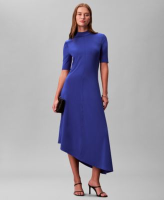 Calvin Klein - Women's Asymmetric Drape Short Sleeve Midi Dress