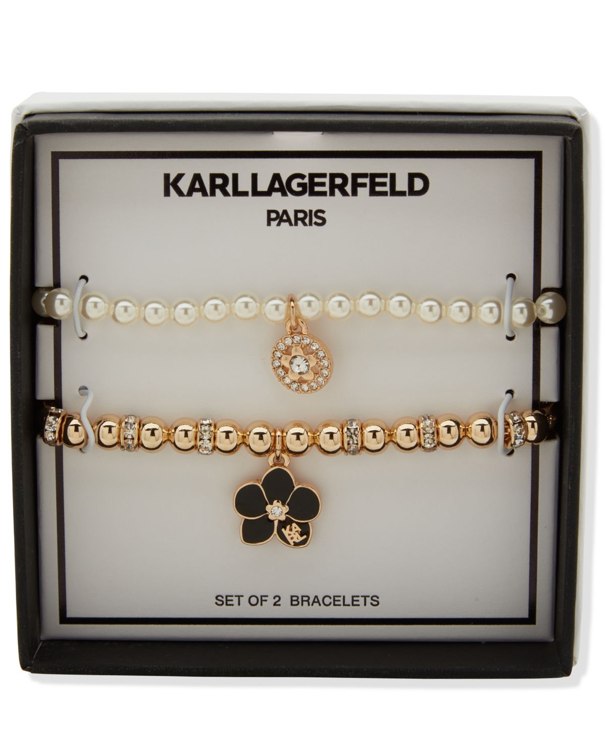 Karl Lagerfeld 2-pc. Imitation Pearl Gold-tone Orchid Slider Bracelet Set In Gold