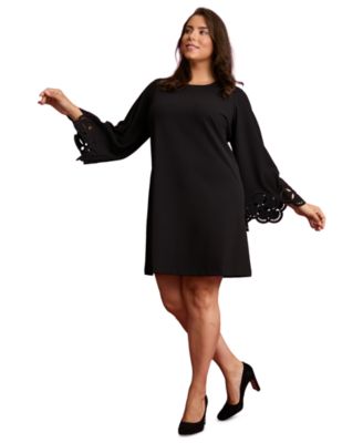 Plus Size Lasercut Long Sleeve Swing Dress
