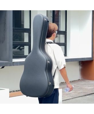 Ultralight EPP Acoustic Guitar Case with Headstock Protector 40/41 Inch Hard Shell Carrying Case with Shoulder Straps for Gig Travel Black