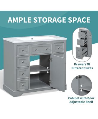 36" Bathroom Vanity with Sink Combo, One Cabinet and Six Drawers, Solid Wood and MDF Board