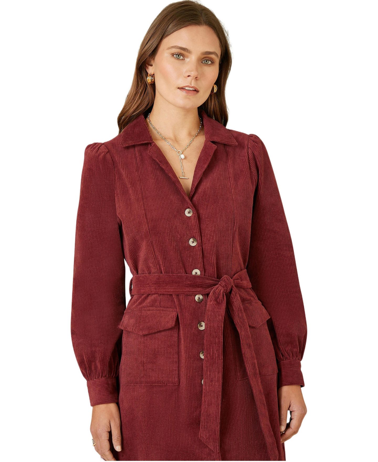 Женское платье Yumi Cord Midi Shirt Dress, цвет: Бордовый — фото 3