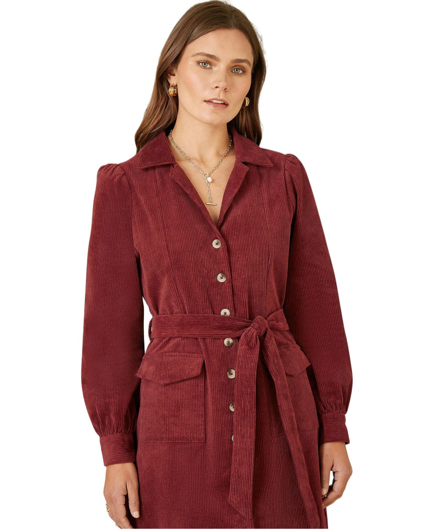Women's Cord Midi Shirt Dress