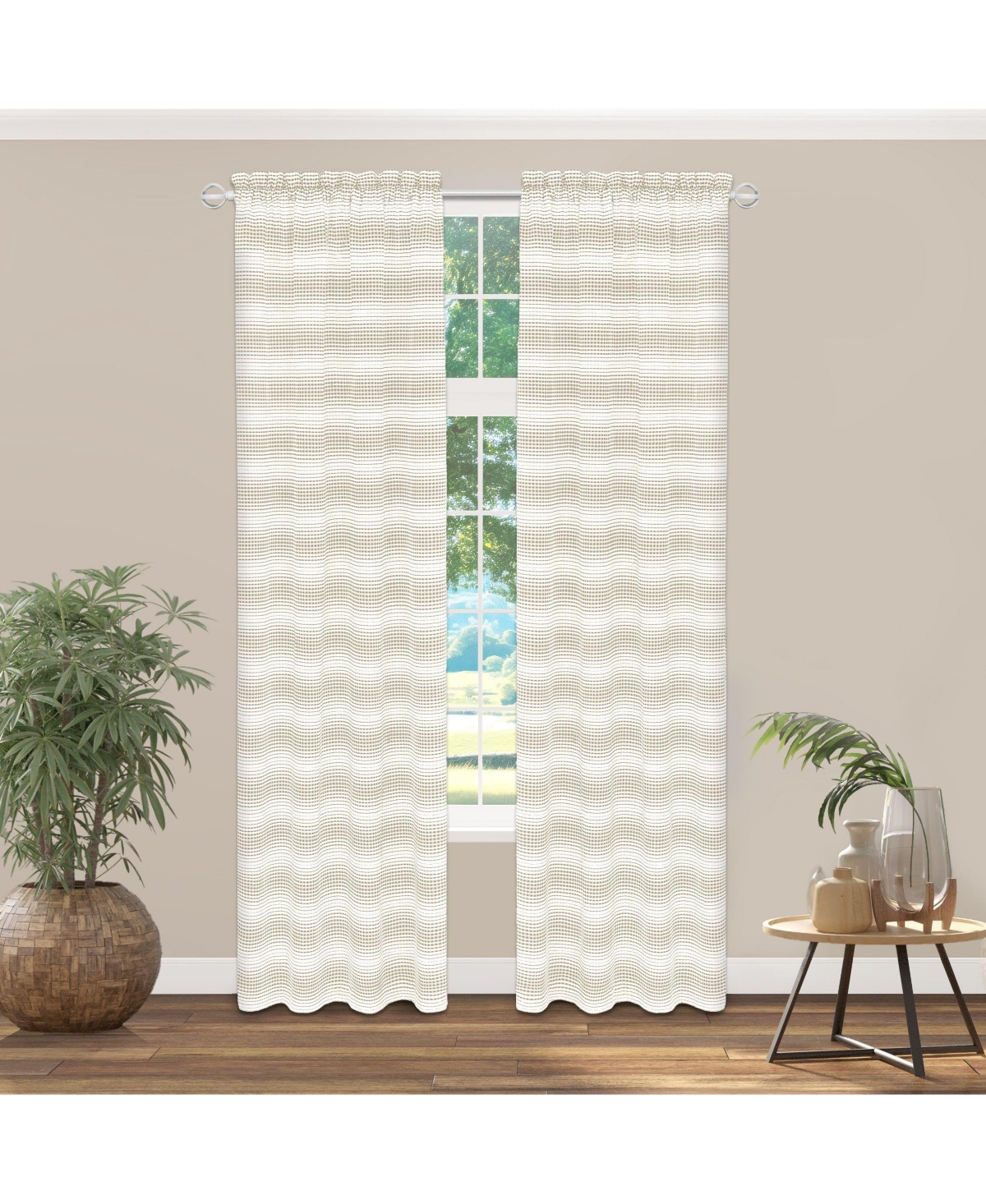 Kate Aurora 1 Piece Isabelle Abstract Rod Pocket Semi Sheer Window Curtain Panel