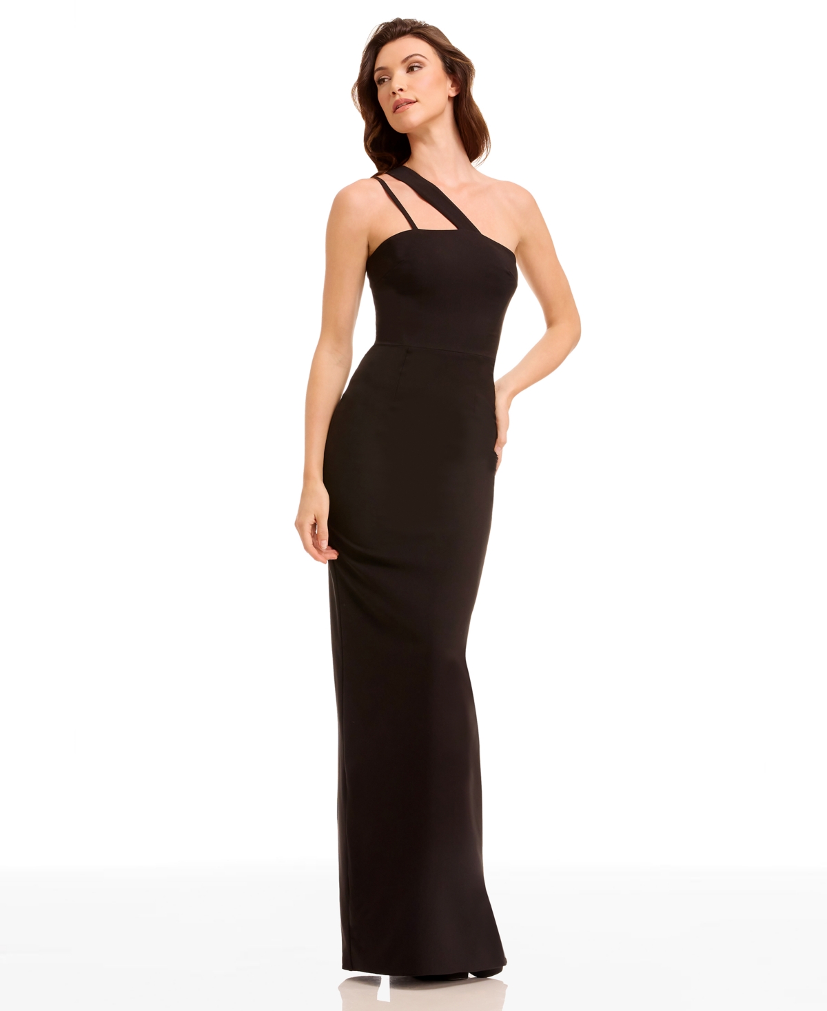 Dress The Population April Asymmetric Midi Dress In Black