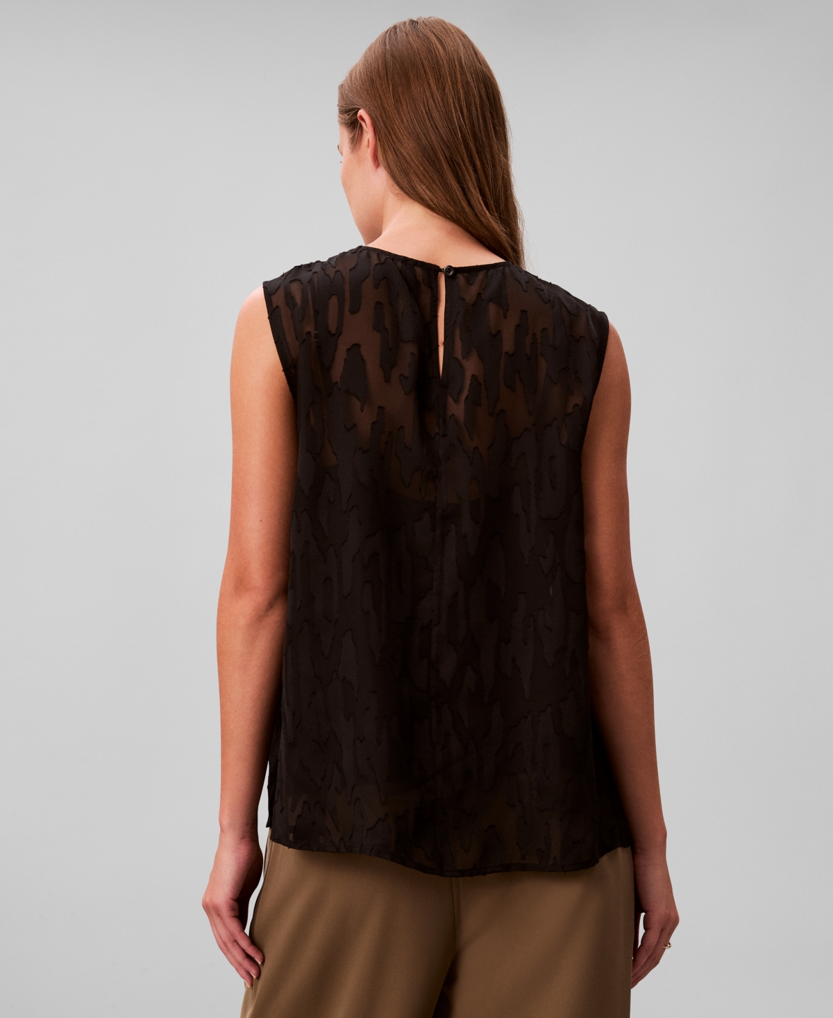 Calvin Klein Women's Sleeveless Burnout Blouse In Black