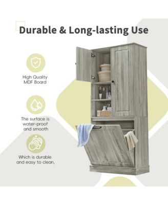 CASAINC 68"H MDF Tall Adjustable Shelves, Flip-Out Basket Storage Cabinet