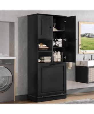 CASAINC 68"H MDF Tall Adjustable Shelves, Flip-Out Basket Storage Cabinet