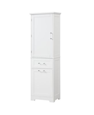 Tall Bathroom Storage Cabinet, Freestanding with Drawers and Adjustable Shelf