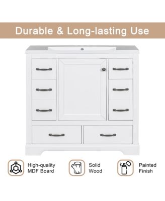 36" Bathroom Vanity with Sink Combo, Six Drawers with Multi-Functional Drawer Divider and Adjustable Shelf
