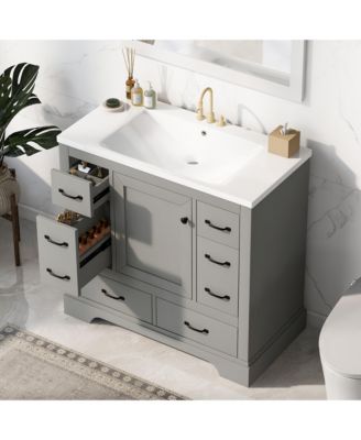 36" Bathroom Vanity with Sink Combo, Six Drawers with Multi-Functional Drawer Divider and Adjustable Shelf