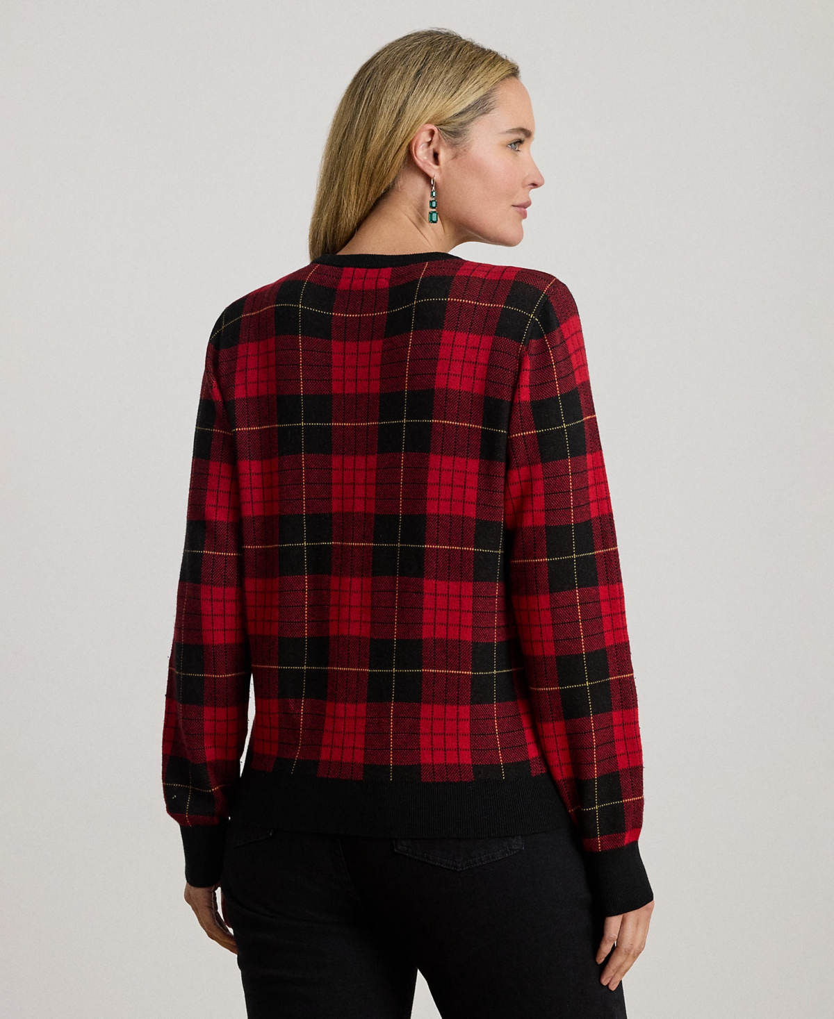 Ralph Lauren Plus Size Plaid Crew Neck Sweater In Red