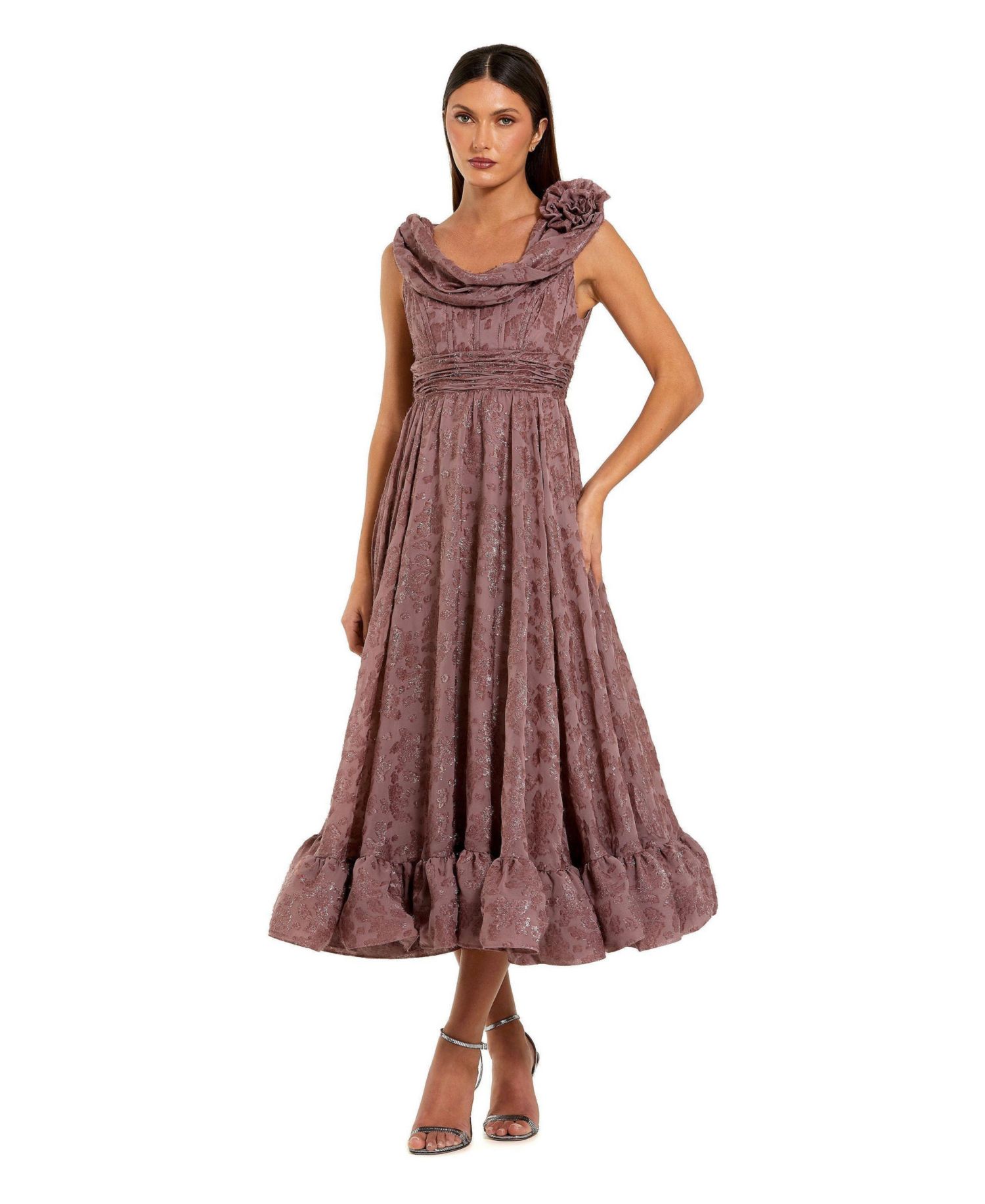 Women's Burnout Chiffon Sleeveless Cowl Neck Midi Dress
