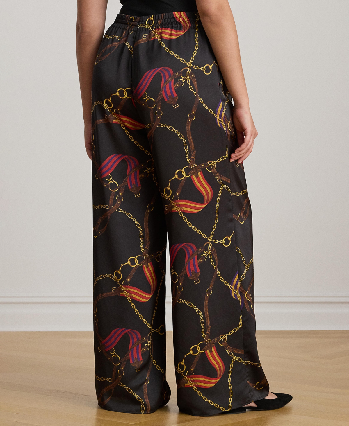 Ralph Lauren Plus Size Belting-print Charmeuse Wide-leg Pant In Red