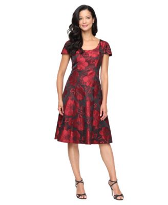 SL Fashions - Women's Midi Printed Scoop Neck A-Line Dress