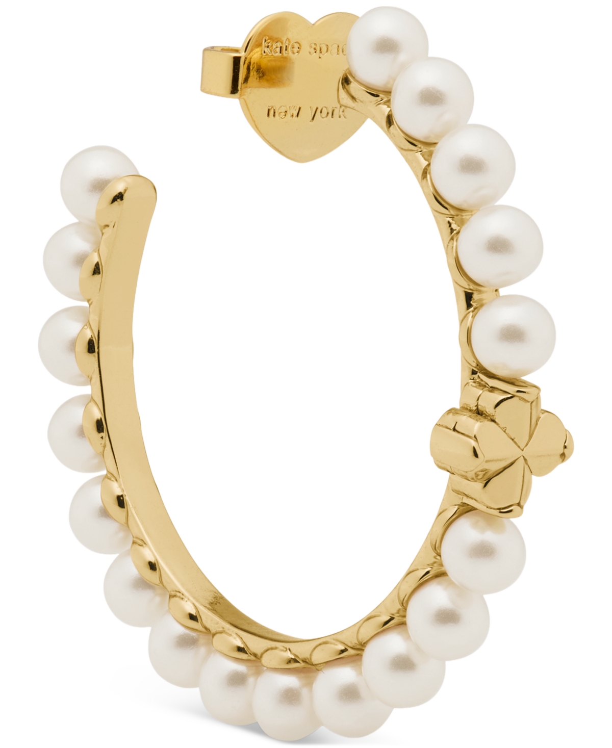 Kate Spade Imitation Pearl And Cubic Zirconia Hoop Earrings In Gold