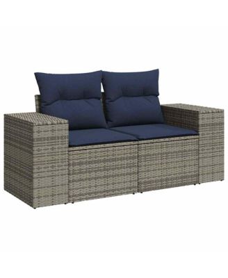 Patio Sofa with Cushions 2-Seater Gray Poly Rattan