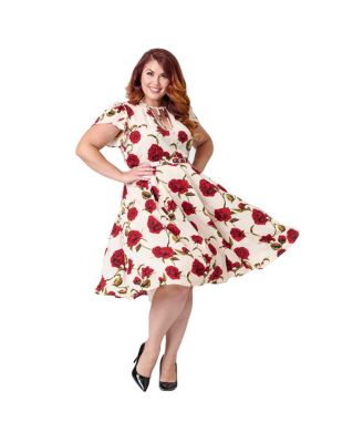 Plus Size Short Petal Sleeve Tie Neck Dahlia Swing Dress