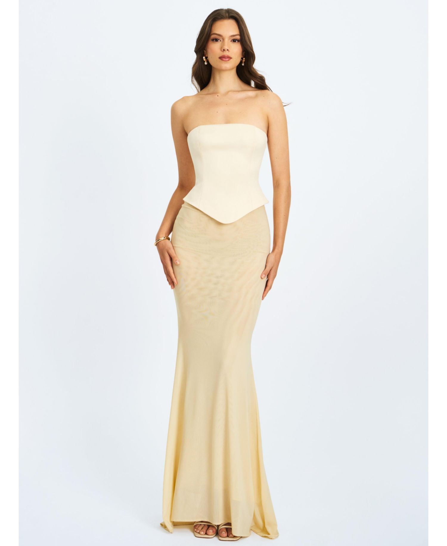 Women's Adelina Butter Yellow Peplum Mermaid Gown with Lace-up Back