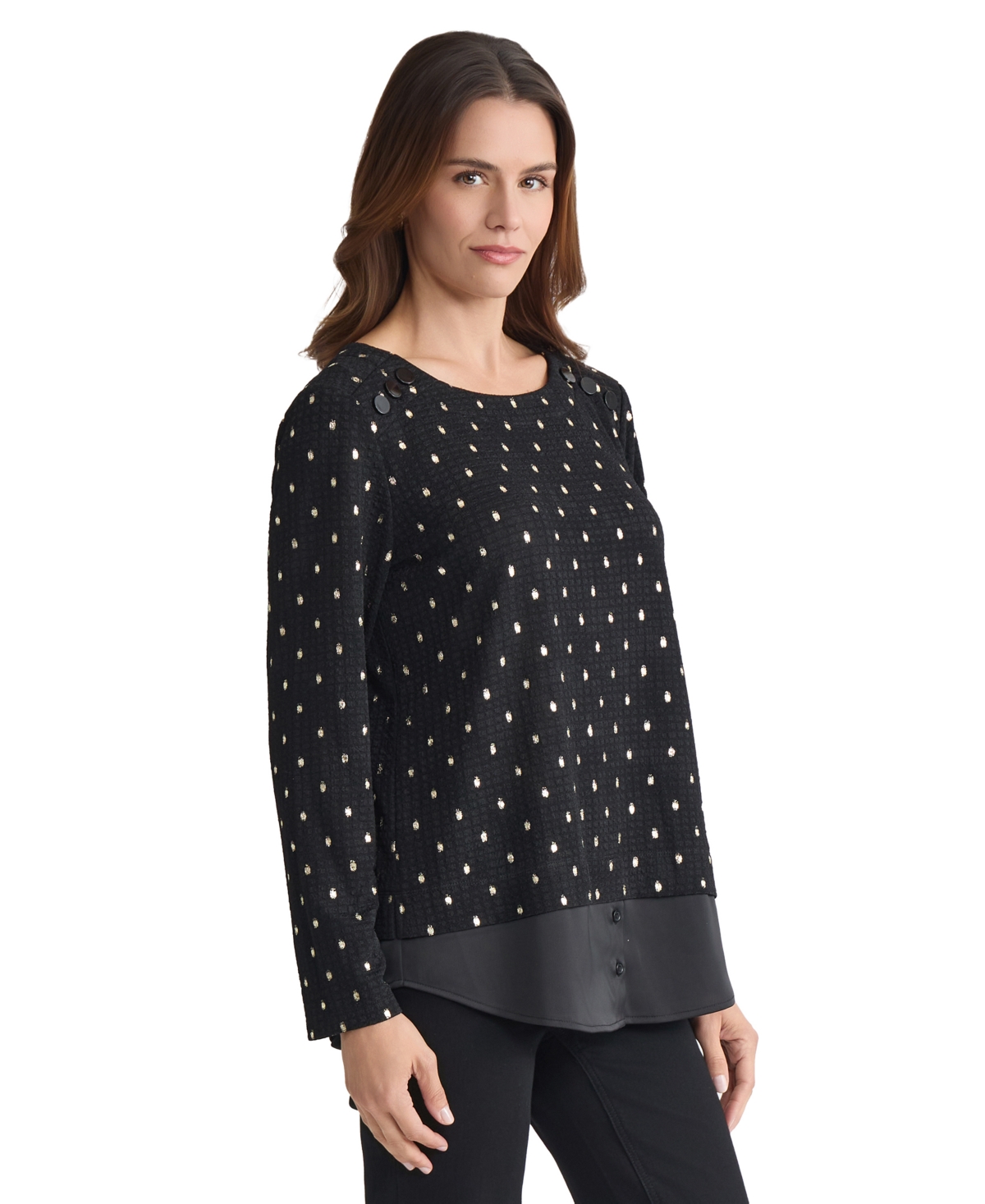 Jones New York Rivet Accent Metallic Top In Black