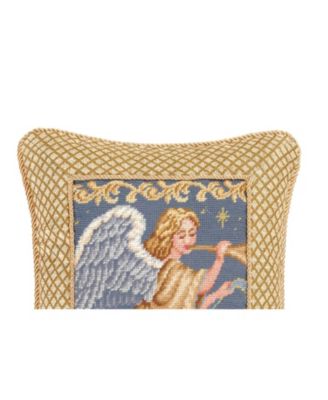 Christmas Angel Wings w/ Trumpet Horn Mini Cotton Blend Gold Accent Pillow 14" x 18"