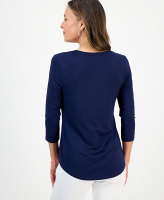 Petite 3/4-Sleeve Scoop Neck Top, Exclusively at Macy's