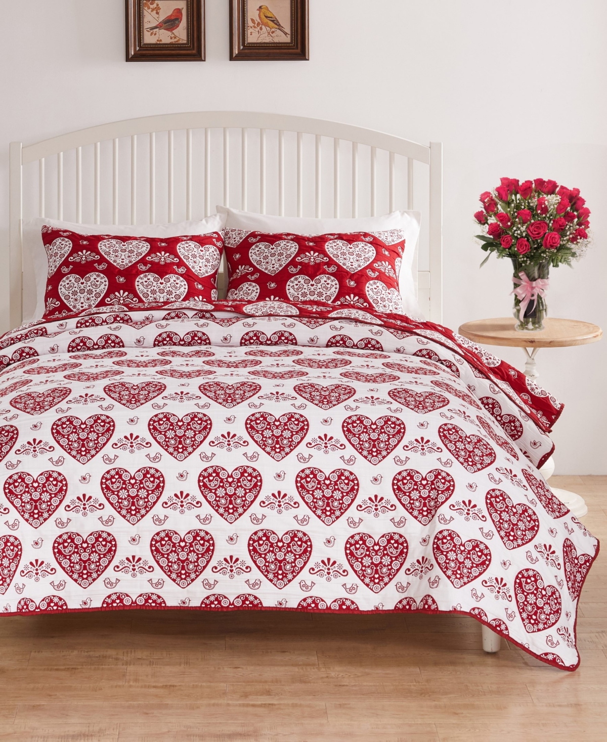 Greenland Home Fashions Lovebirds Woven Matelasse 2-pc. Coverlet Set, Twin In Red