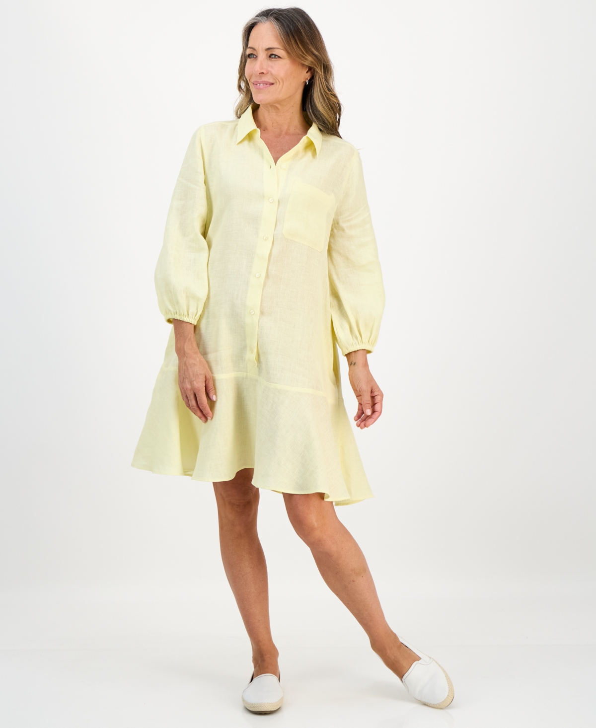 Charter Club Petite Linen Drop-Waist 3/4-Sleeve Dress, Macy's Exclusive