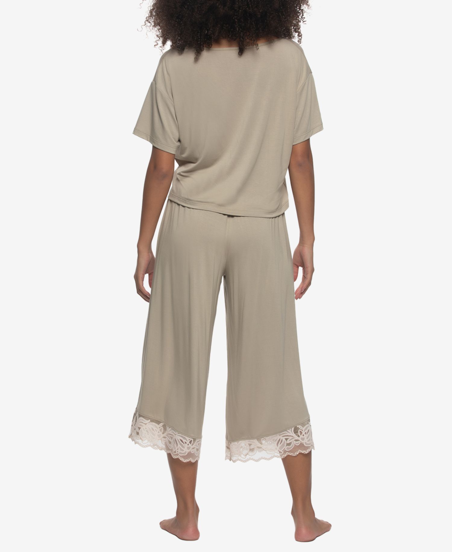 Women's Regular Amelie Jersey Vintage Lace Crop Tee and Wide Leg Pants Set