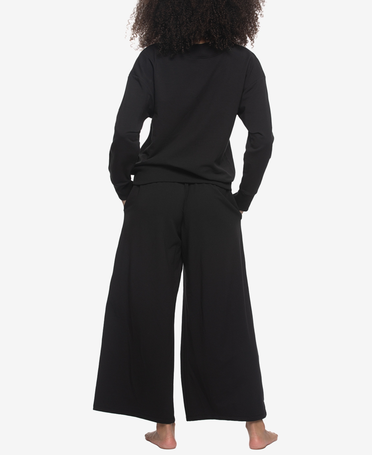 Felina Women's Regular Kimora French Terry V-neck Sweatshirt With Wide Leg Pants In Black